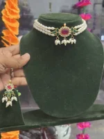 Pearl Choker Set in Pink-Green Diamond - Image 2