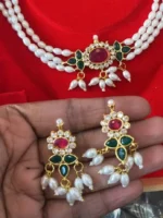 Pearl Choker Set in Pink-Green Diamond - Image 3