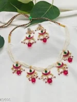 Rajputi Minimal White-Pink Chand Patdi Set