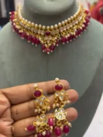 Rajputi Panchi Kundan Look Pink Set with Earrings