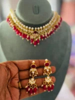 Rajputi Panchi Kundan Look Pink Set with Earrings - Image 3