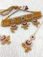 Viral Gold Look Moti Powai Set With Tika and Earrings - Image 2