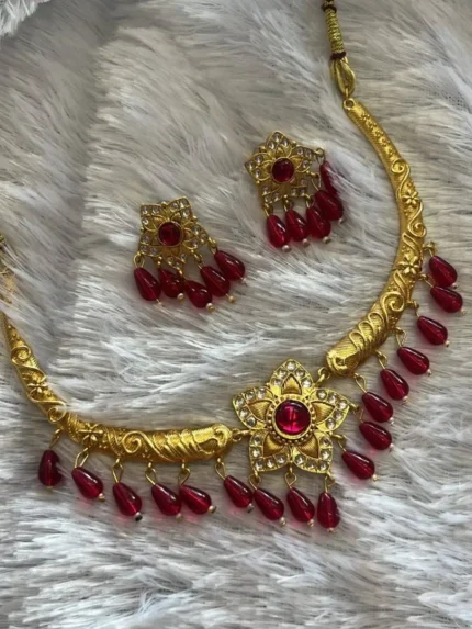 Viral Golden Hasli Pink flower with Earrings