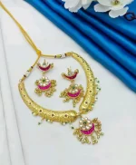 Royal Rajputi Pink Floral Hasli Necklace Set