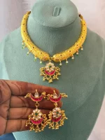 Royal Rajputi Pink Floral Hasli Necklace Set - Image 3