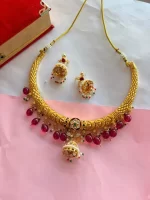 Royal Rajputi Pink Jhumki Kundan Hasli Necklace Set