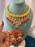 Viral Rajputi Pink Chand Kundan Hasli Necklace Set - Image 2