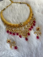 Viral Rajputi Pink Chand Kundan Hasli Necklace Set - Image 3
