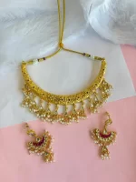Rajputi Kundan Look Pink Hasli Set with Earrings