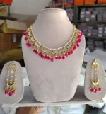 Viral Pink Chand Necklace Set with Earrings - Image 2