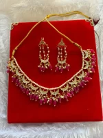 Viral Pink Chand Necklace Set with Earrings - Image 3