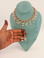 Minimal Beautiful Pink Pearl Set with Earrings - Image 2
