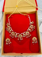 Royal Rajputi Pink White Kundan Beaded Jewellery Set