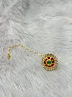 Royal Pink Green Kundan Rakhdi (Borla)