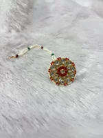 Traditional Floral Rakhdi with Red Kundan - Image 2