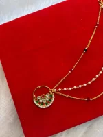 Gold-Plated Kundan Nath (Nose Ring) with Pearl Beads & Chain - Image 2