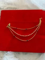 Gold-Plated Kundan Nath (Nose Ring) with Pearl Beads & Chain - Image 2