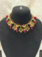 Half Moon/Chand Pink Green Necklace Set - Image 2