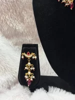 Half Moon/Chand Pink Green Necklace Set - Image 3