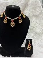 Beautiful Pearl Beads Necklace Set with Gold Detailing - Image 2