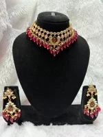 Royal Heavy Pink Green Kundan Necklace Set