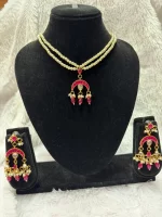 Elegant Double Layer Pearl Necklace with Kundan Chand Pendant - Image 2
