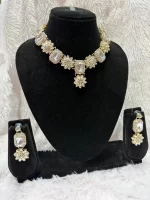 Classic Floral White Stone Necklace Set