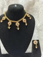Classic South Indian Style Minimal Necklace Set - Image 3