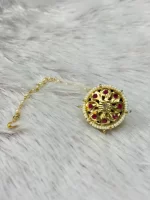 Traditional Gold Floral Rakhdi with Pink Stones