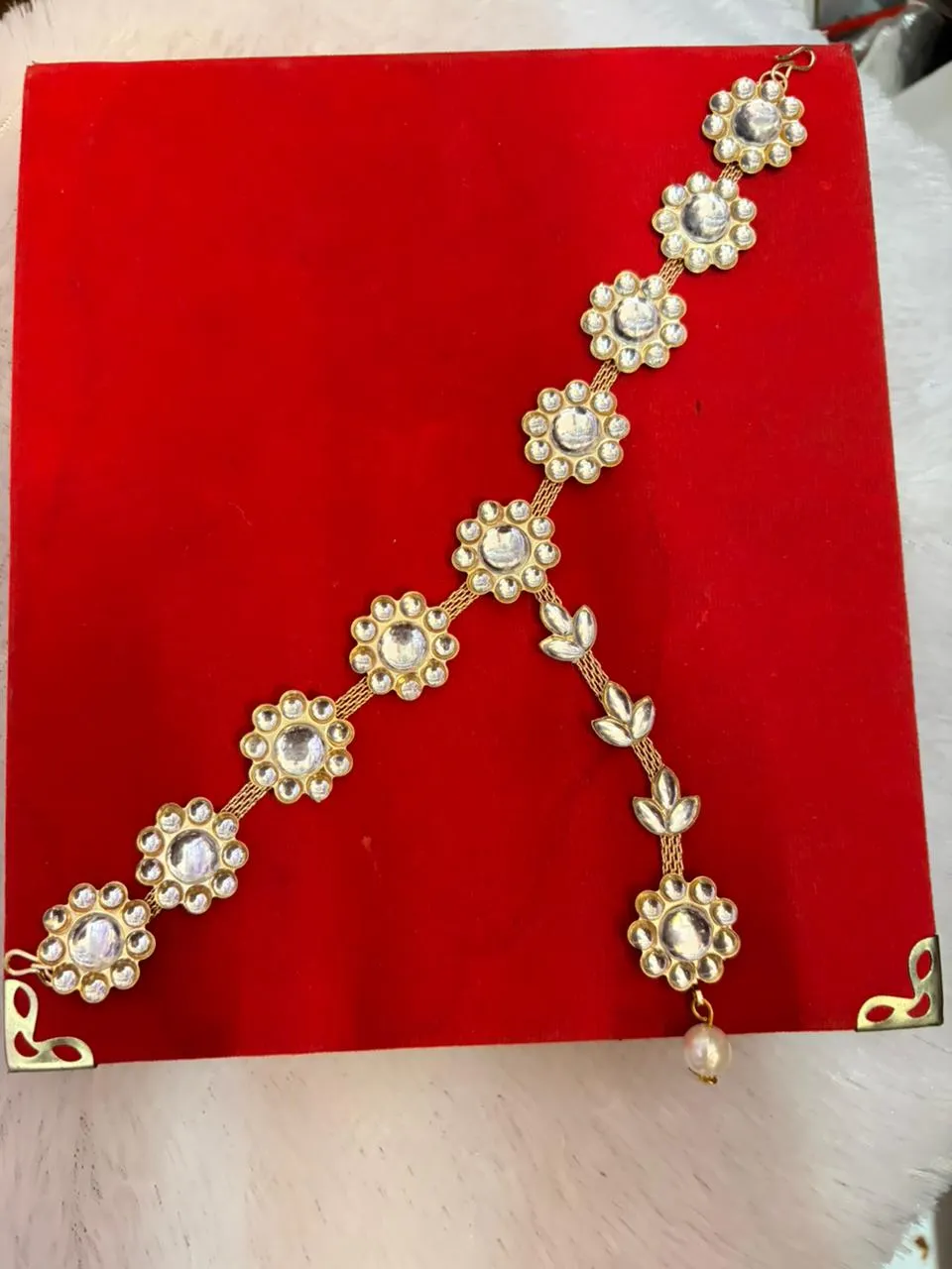 JB103.1 Royal White Kundan Mehri with Maang Tikka - Image 1