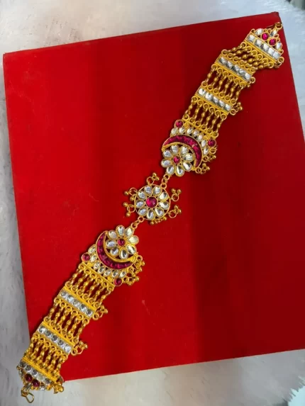 Golden Heavy Rajputi Shishful Pink Kundan