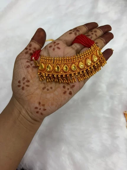 Premium Pink Kundan Gold Finish Tussi Set Big