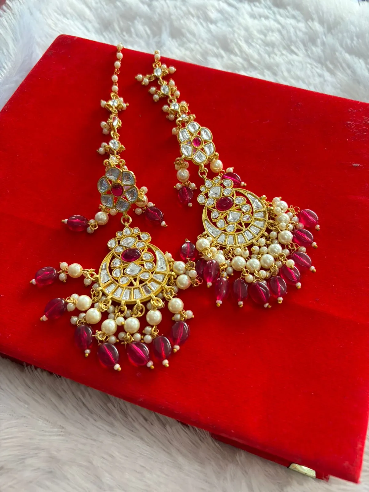 JB116.1 Royal Pink Kundan Kanoti Earrings - Image 1