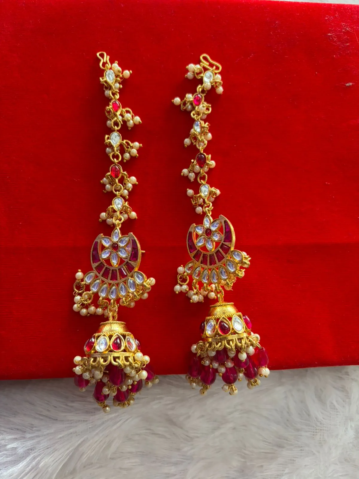JB117.1 Royal Pink Kundan Kanoti Earrings Jhumki pattern - Image 1