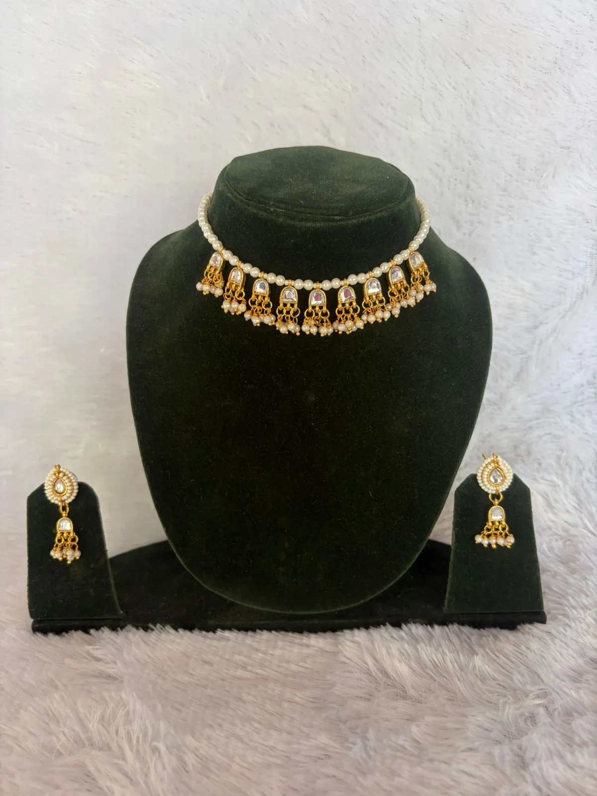 JB122.1 Classic Pearl & White Kundan Neckset - Image 1