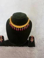 Minimal Pink Moti Hasli Set with Earrings - Image 2