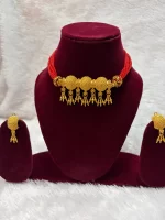 Royal Red Beaded Heavy Chidd Necklace Set in Gold Finish