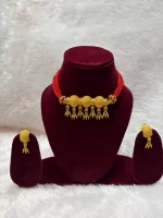 Royal Red Beaded Heavy Chidd Necklace Set in Gold Finish - Image 2