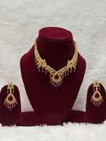 A premium mini Aad necklace set featuring elegant traditional styling, perfect for festive and lightweight ethnic wear. - Image 2