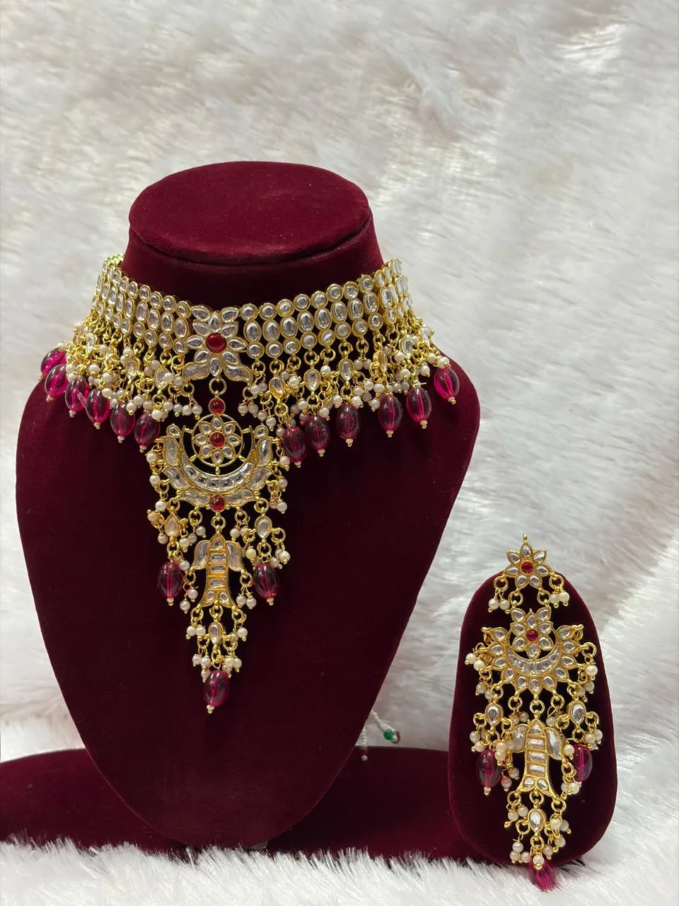 JB133.1 Viral Premium Heavy Original Kundan Fish Set with Earrings - Image 1