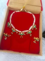 Beautiful White Chidd Green Chand Patli Set