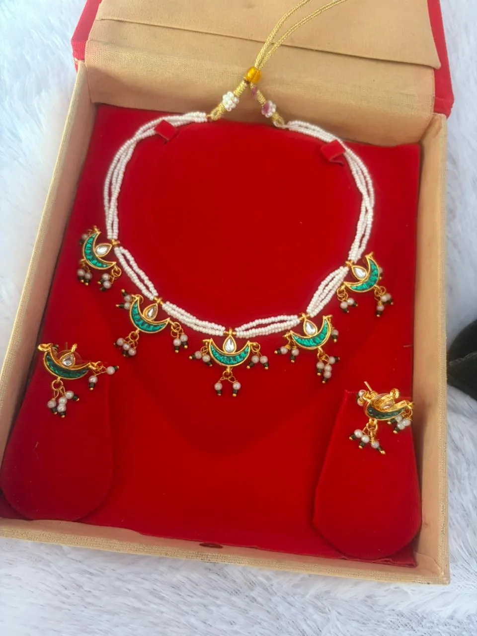 JB144.1 Beautiful White Chidd Green Chand Patli Set - Image 1