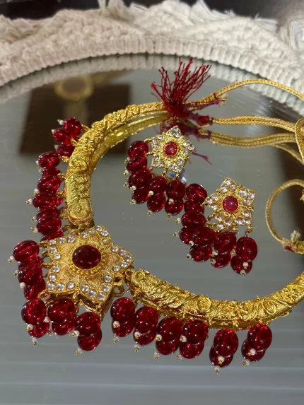 Pink Floral Golden Hasli Set