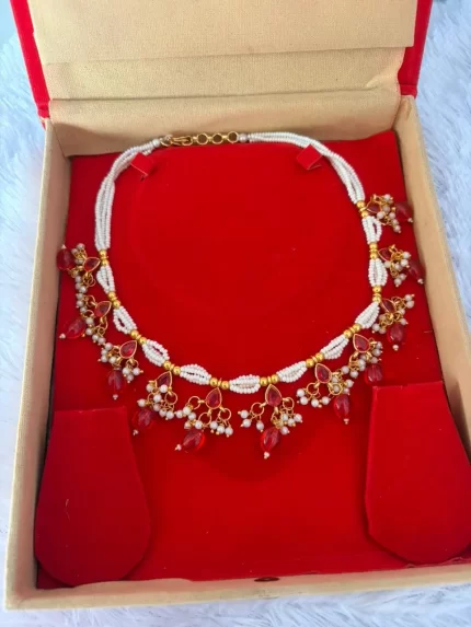Premium Heavy Chiddh Red Kundan Set without Earrings