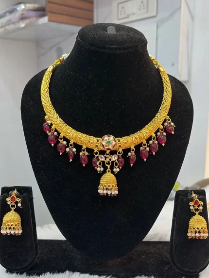 Gold Look Hasli Set with Jhumki Earrings