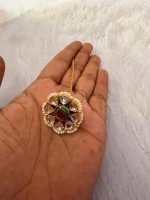 Beautiful White Kundan Floral Rakhdi Medium - Image 2