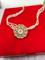 Elegant White Kundan Borla with Pearl Dori