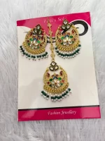 White Green Earrings with Maang Tikka Combo Set