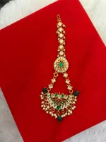 Elegant White Green Kundan Tikka