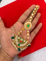 Elegant White Green Kundan Tikka - Image 2